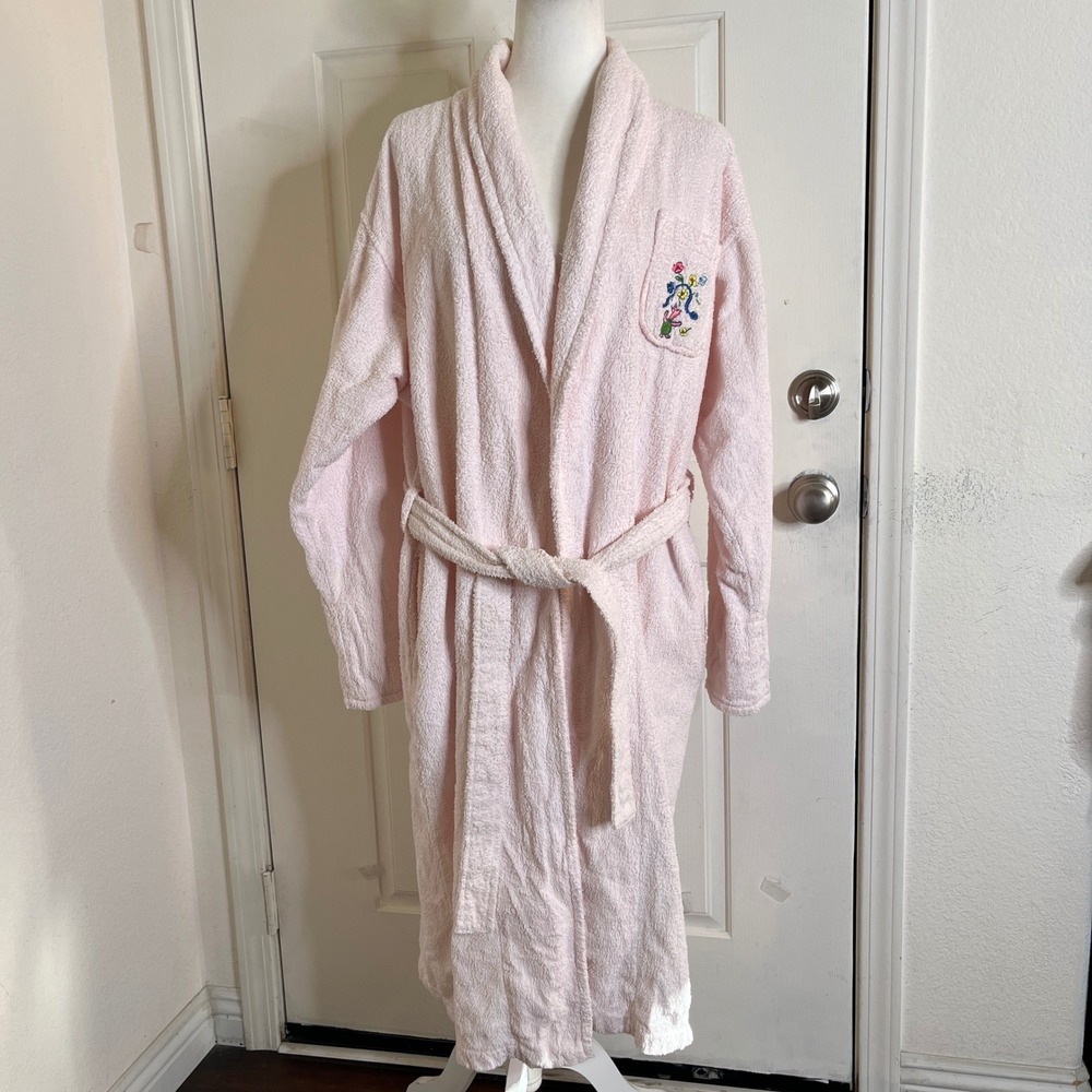 Disney Store Bathrobe Women S/M Pink Good Winnie Pooh Piglet Embroidered Cotton